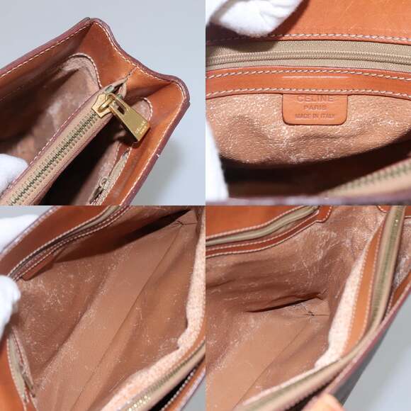 CELINE Macadam Canvas Hand Bag Pvc Leather Gold Brown - Picture 11 of 13